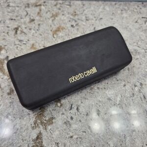 Roberto Cavalli Matte Black Hard Eyeglass Case Gold Logo Designer Sunglasses Box